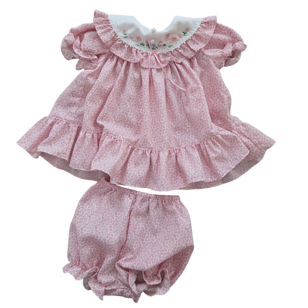 Vintage 1980s-1990s Pink Ruffled Baby Dress And Bloomers Set